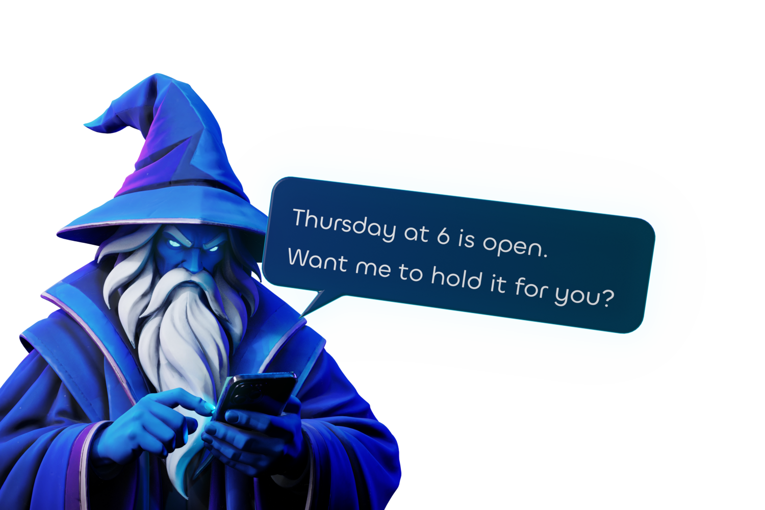 Ryze typing a text on a phone, the message appearing in a bubble above it.