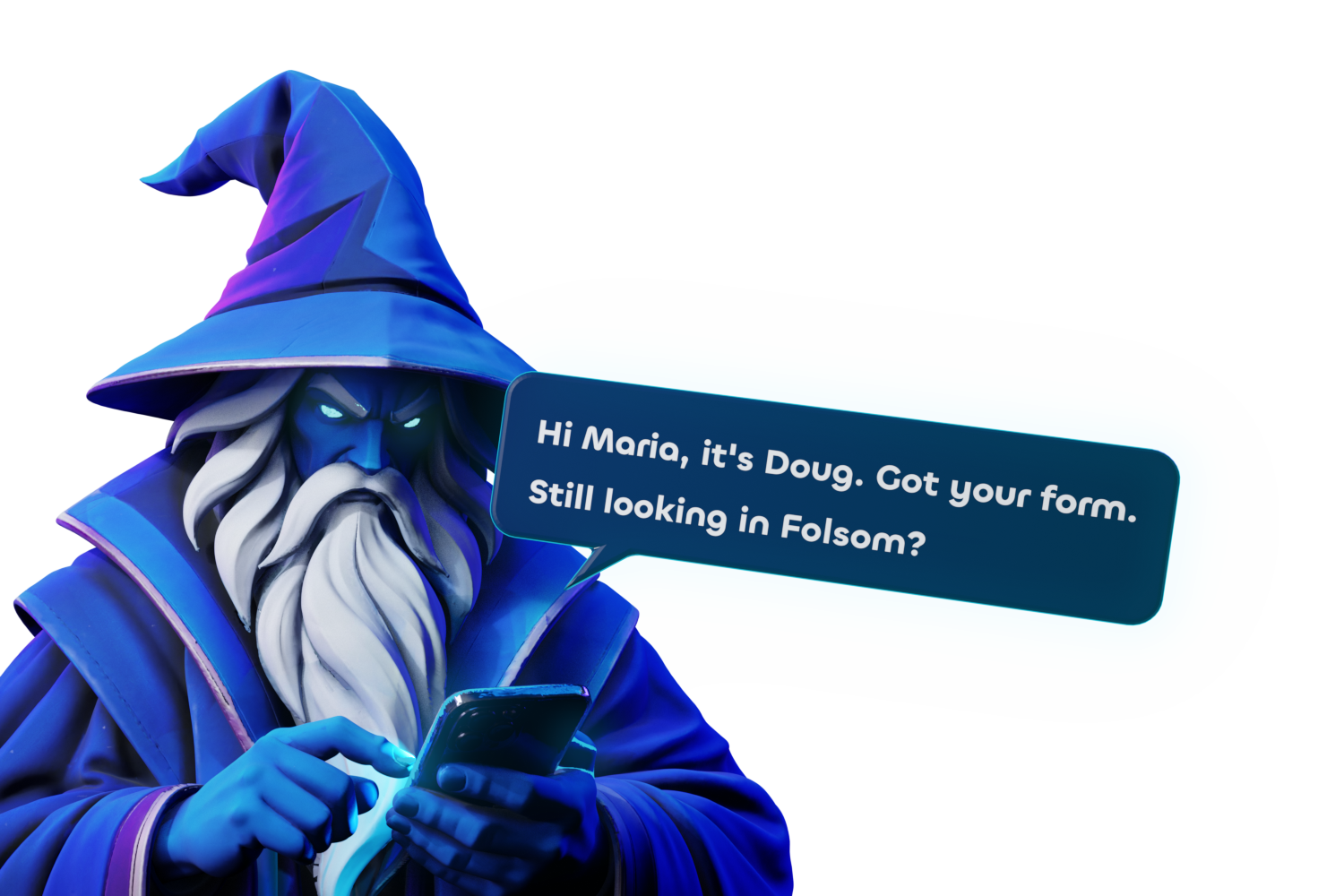 Ryze typing a text on a phone, the message appearing in a bubble above it.